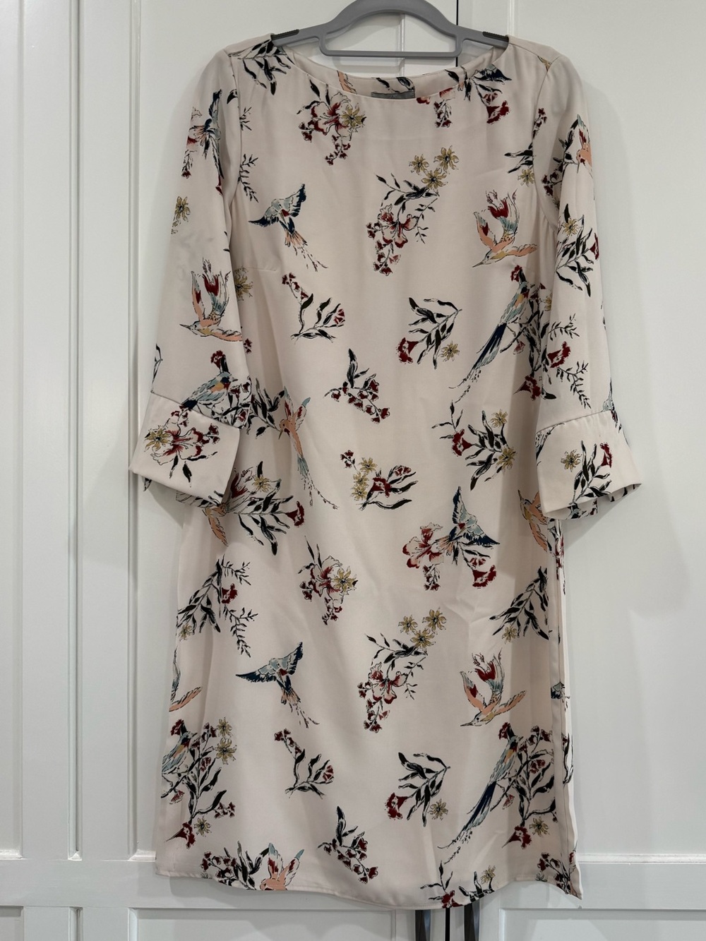 H&M Cream Shift Dress with Floral & Bird Print